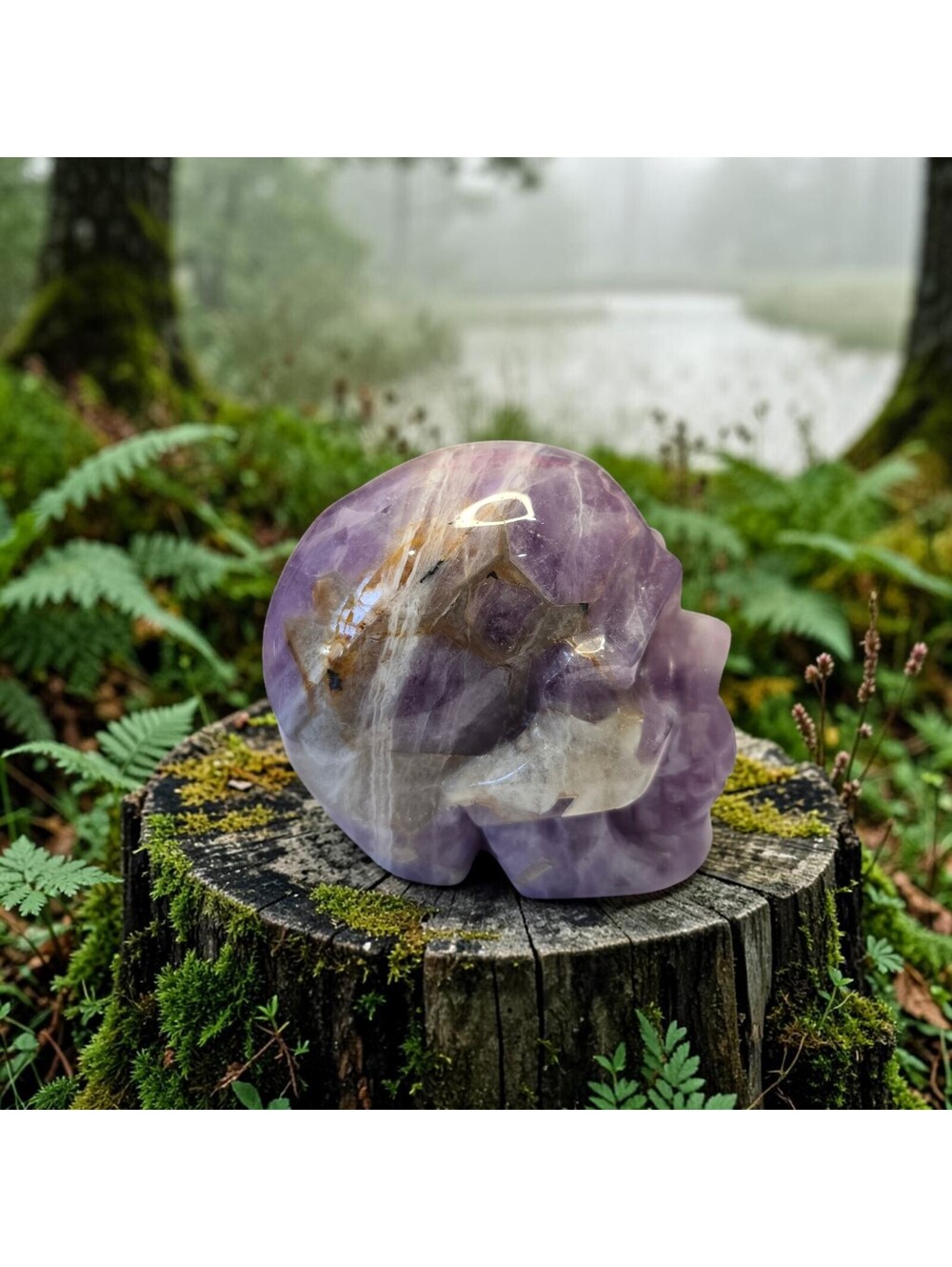 A100. Amethyst Natural Crystal Skull Carving - Picture 3 of 4